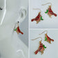 Gold finish Clear Epoxy Red Cardinal Bird Earrings