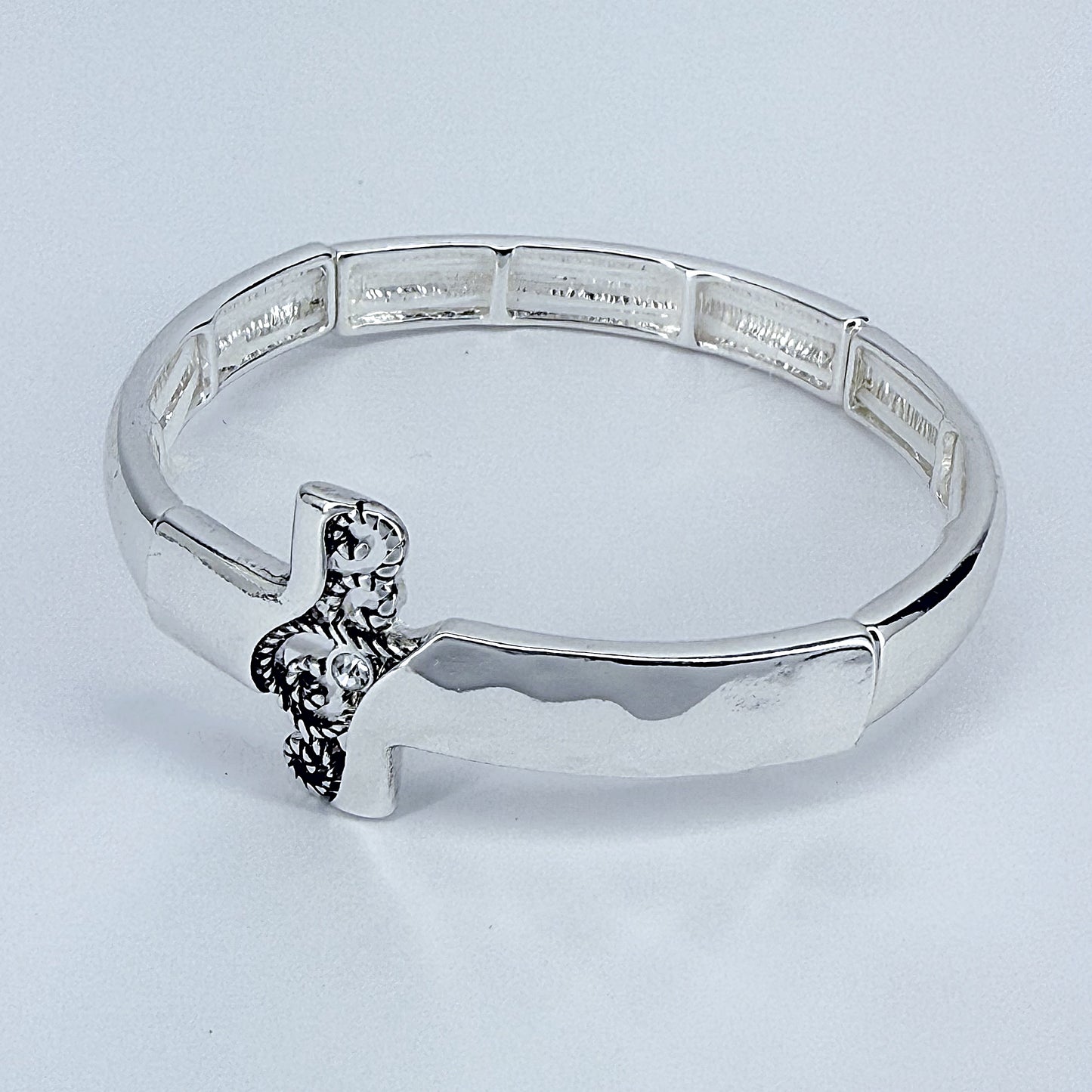 Silver Finish Stretchable Cross Design Bracelet