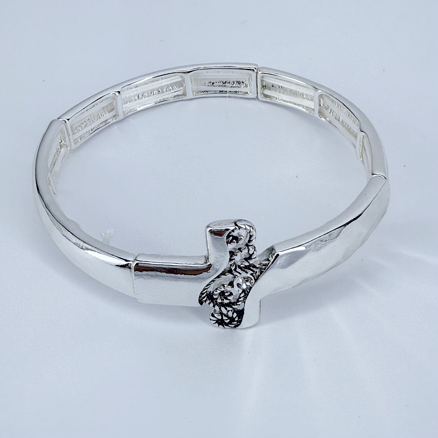 Silver Finish Stretchable Cross Design Bracelet