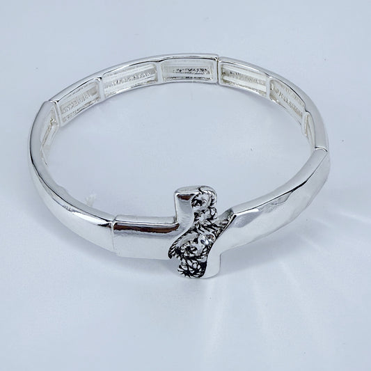 Silver Finish Stretchable Cross Design Bracelet