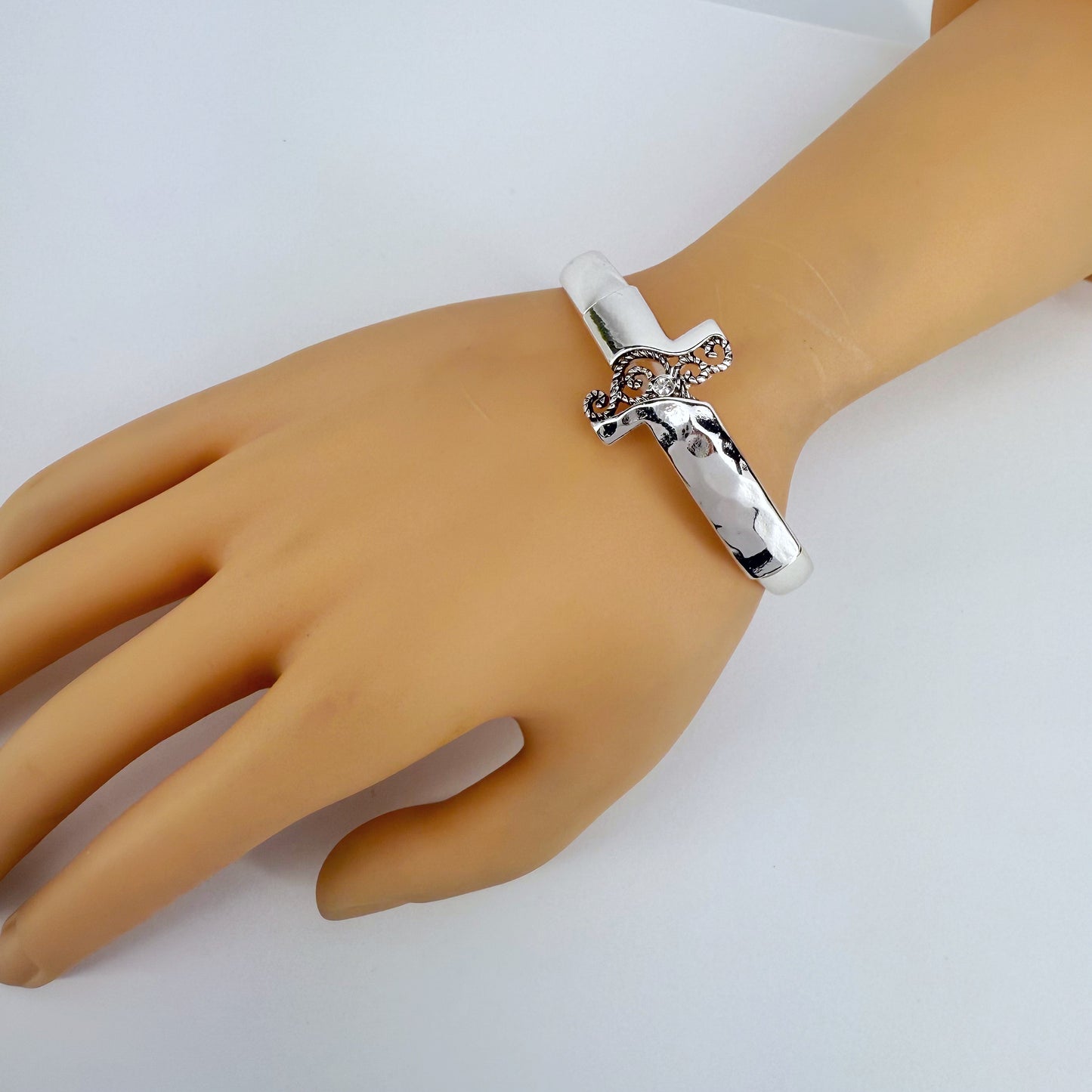 Silver Finish Stretchable Cross Design Bracelet