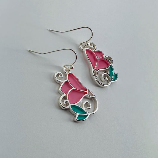 Gold or Silver finish Multi Epoxy Rose Flower Earrings