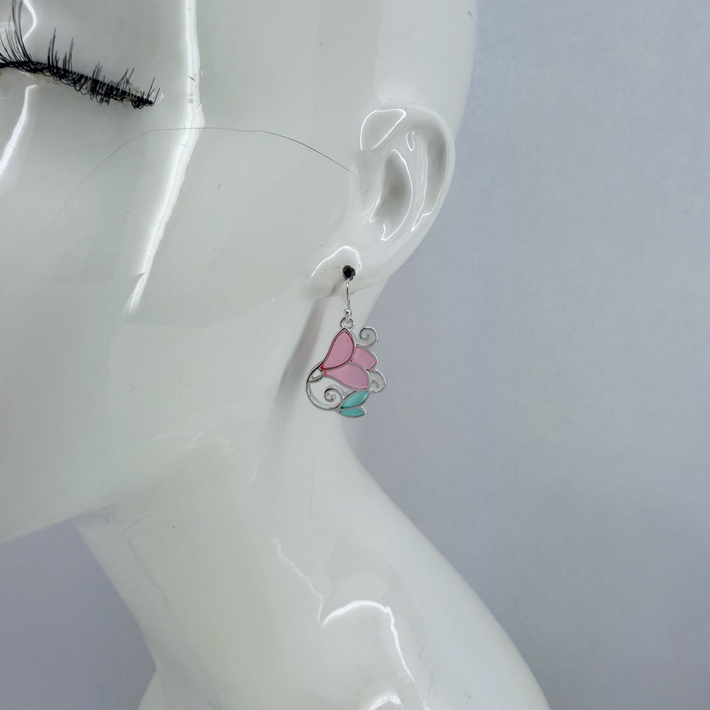 Gold or Silver finish Multi Epoxy Rose Flower Earrings