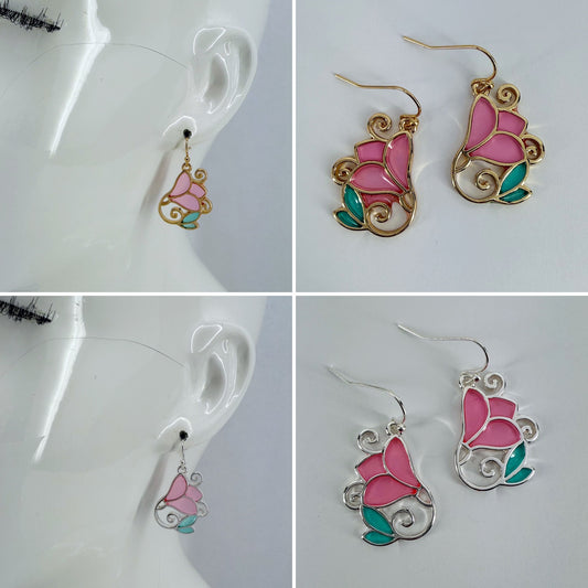 Gold or Silver finish Multi Epoxy Rose Flower Earrings