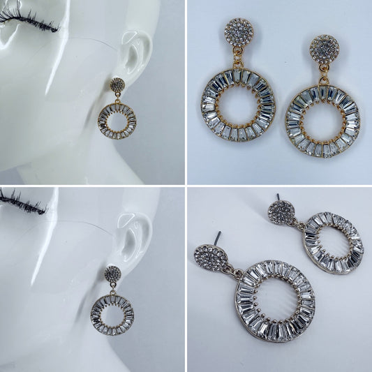 Drop Dangle Circle Rhinestone Earrings