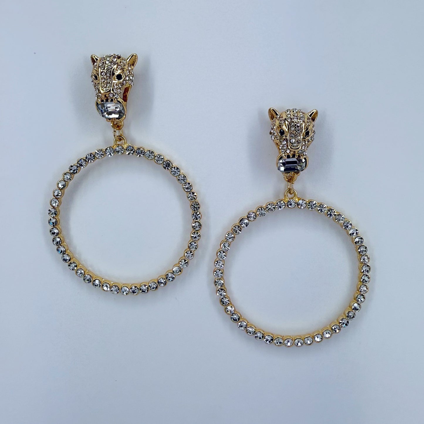 Designer Inspired Jaguar Rhinestone Round Earrings