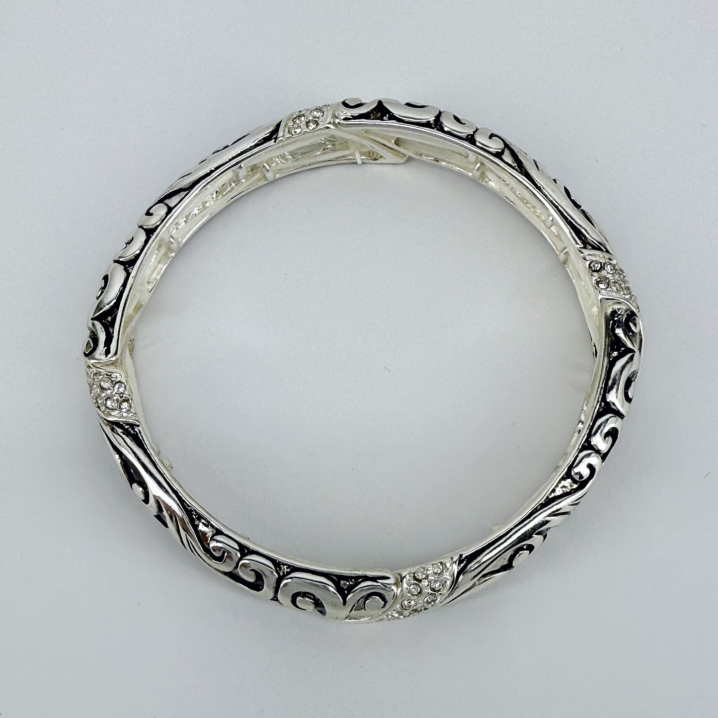 Silver Finish Stretchable Filigree Design Bracelet