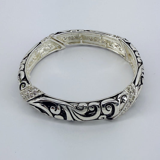 Silver Finish Stretchable Filigree Design Bracelet