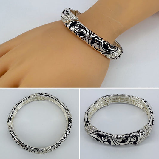 Silver Finish Stretchable Filigree Design Bracelet