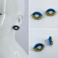 Evil Eye Yellow and Blue Rhinestones Post Back Earrings