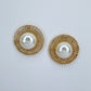 Round Greek Symbol half Pearl Post Back Earrings