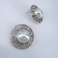 Round Greek Symbol half Pearl Post Back Earrings