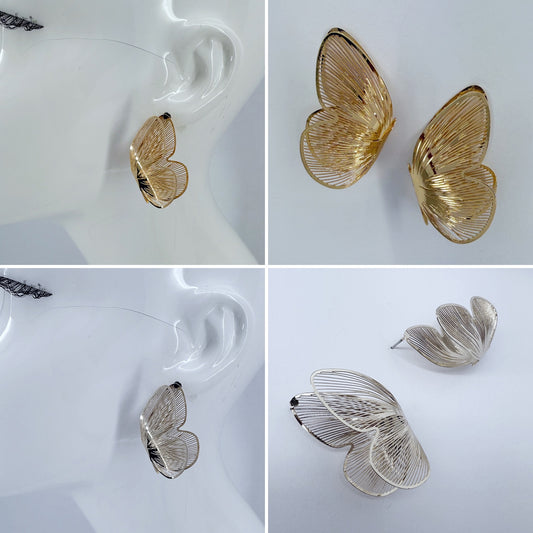 Gold or Silver Finish 3D Butterfly Post Back Earrings