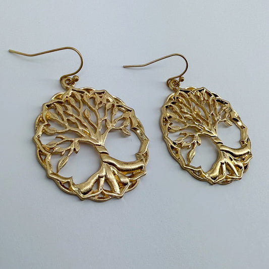 Round Tree of Life Design Drop Dangle Earrings