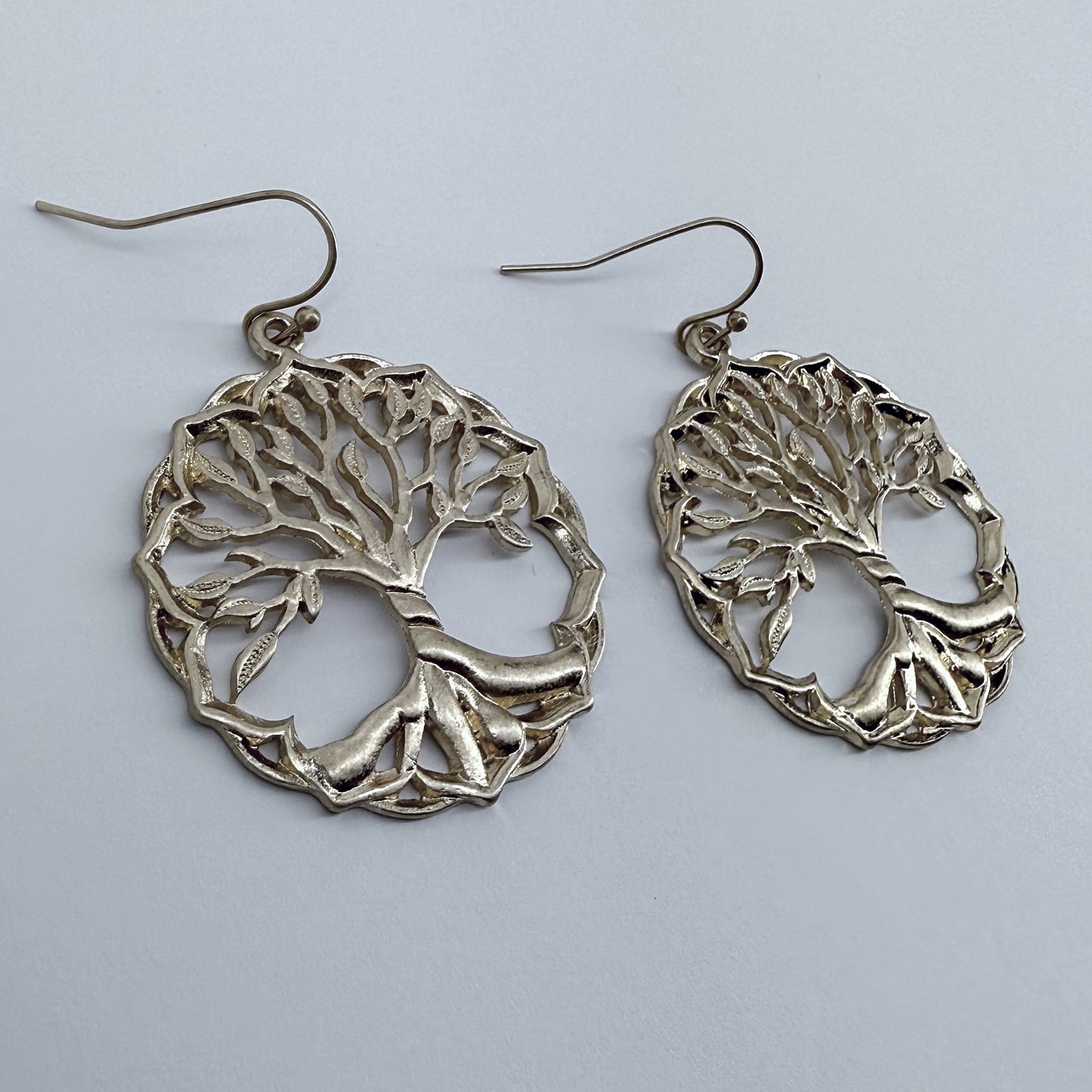 Round Tree of Life Design Drop Dangle Earrings