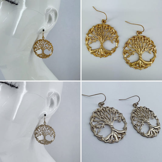 Round Tree of Life Design Drop Dangle Earrings