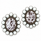 Vintage Style Oval Stone Flower Post Earrings Beaded Border Statement