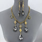 Gold Finish Cuban Link Chain Set With Lion Head And Stone Dangle Charms