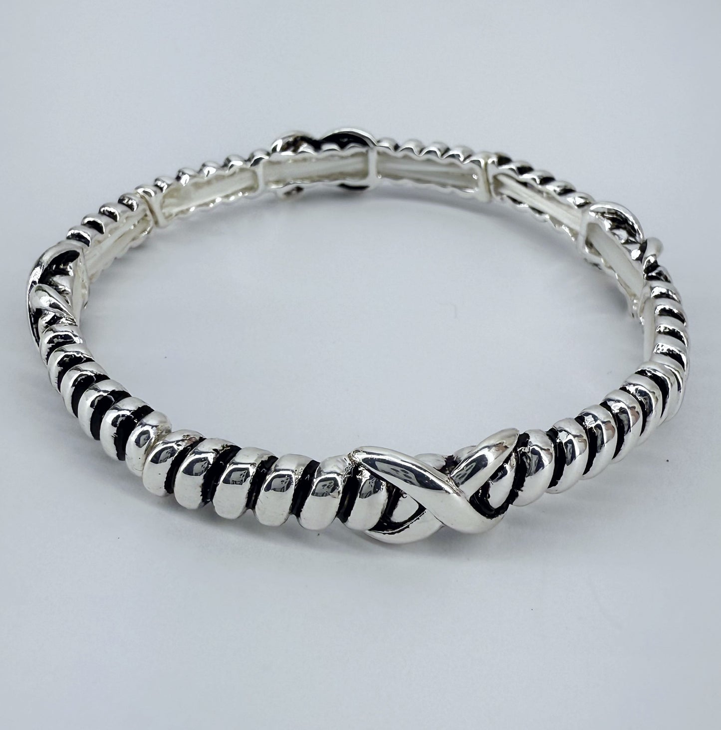 Designer inspired 2 Tone or Silver Finish Stretchable Thin Bracelet