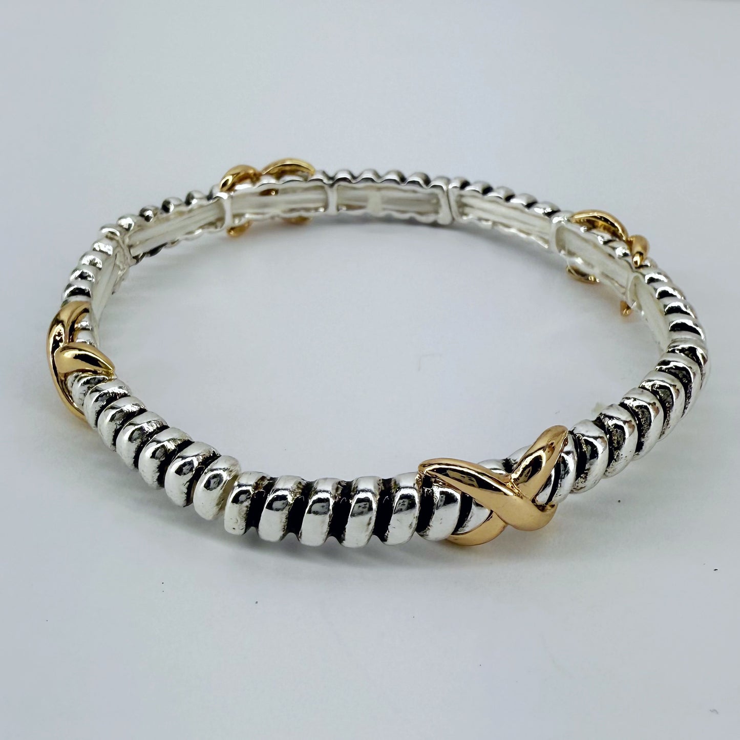 Designer inspired 2 Tone or Silver Finish Stretchable Thin Bracelet
