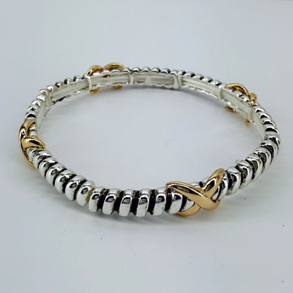 Designer inspired 2 Tone or Silver Finish Stretchable Thin Bracelet