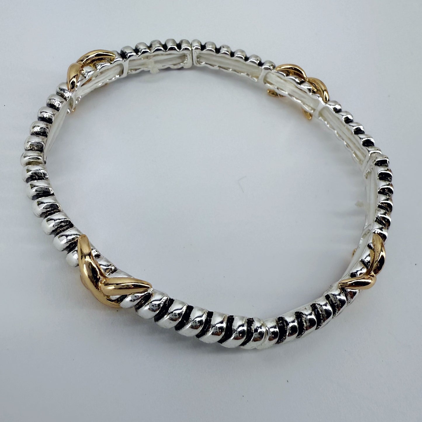 Designer inspired 2 Tone or Silver Finish Stretchable Thin Bracelet