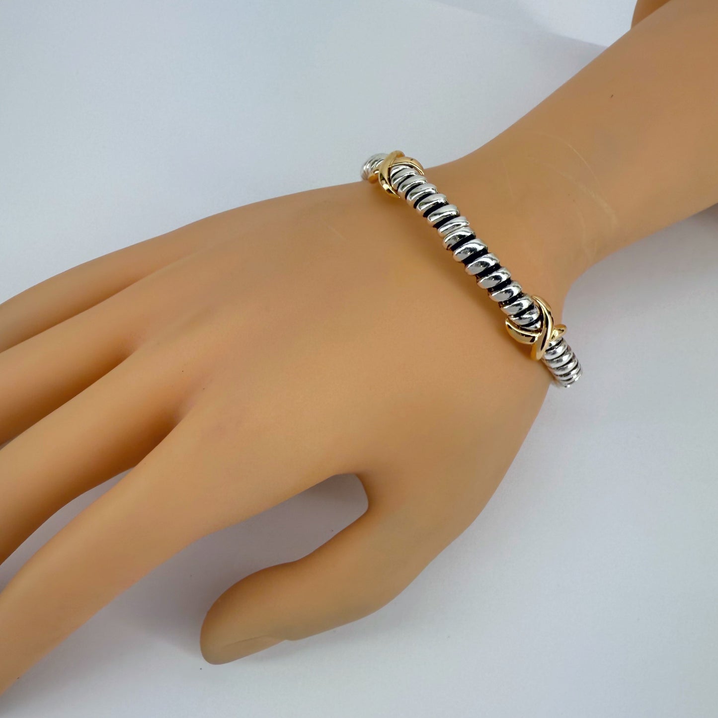 Designer inspired 2 Tone or Silver Finish Stretchable Thin Bracelet