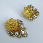 Matte Gold Finish Lion Head Post Back, Pearls and Rhinestones Earrings