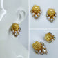 Matte Gold Finish Lion Head Post Back, Pearls and Rhinestones Earrings