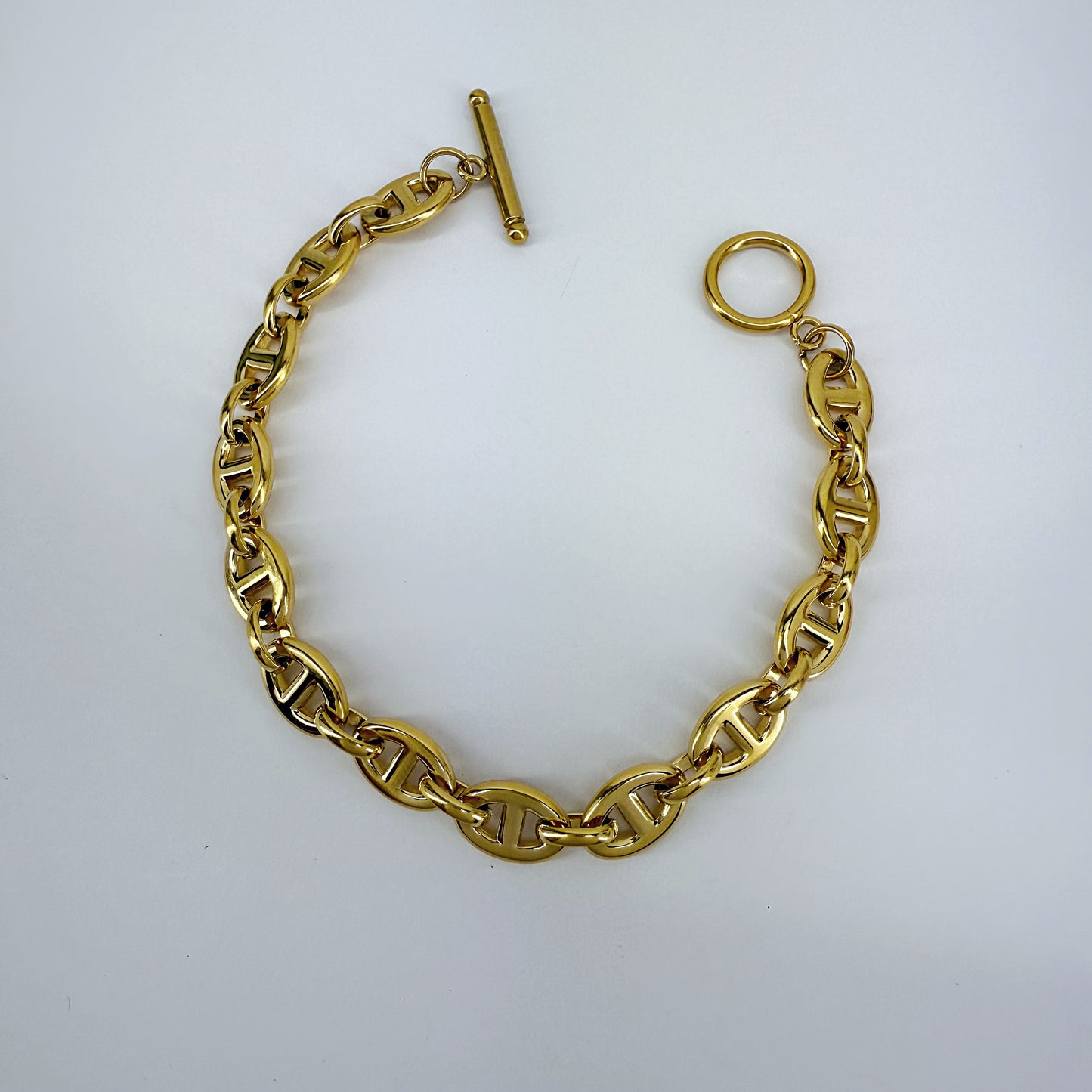 Designer Inspired Link Chain Stainless Steel Bracelet Gold Or Silver Finish
