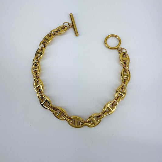 Designer Inspired Link Chain Stainless Steel Bracelet Gold Or Silver Finish