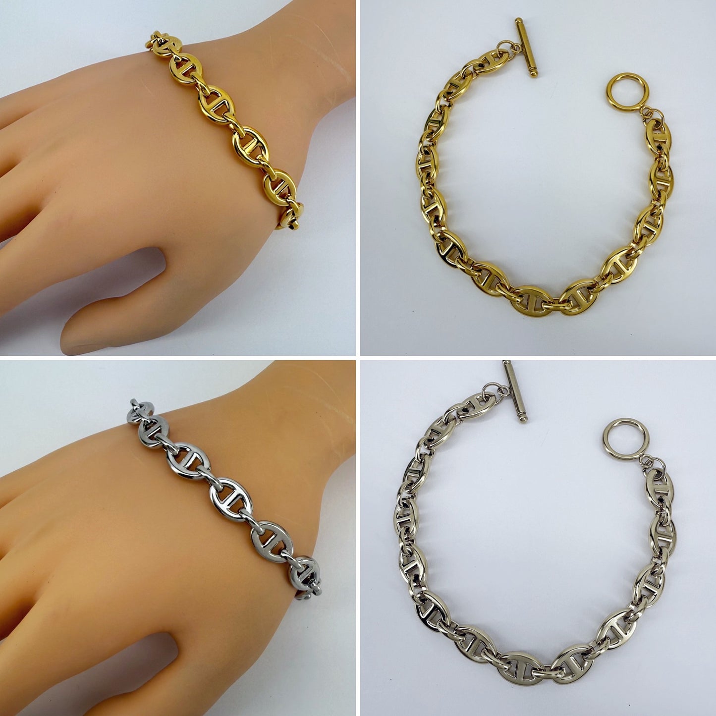 Designer Inspired Link Chain Stainless Steel Bracelet Gold Or Silver Finish
