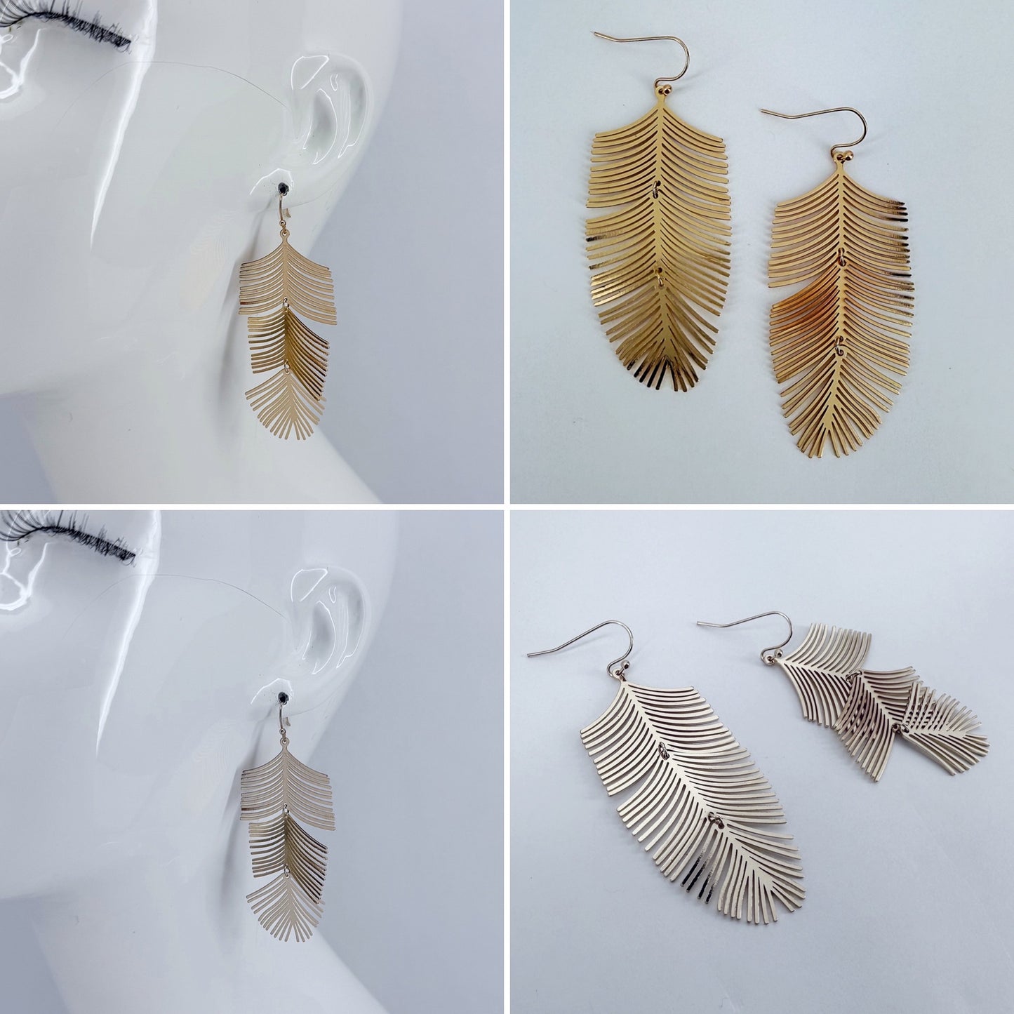 Gold or Silver Finish Leaf Design drop dangle Earrings