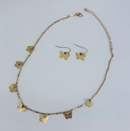 Gold or Silver Dainty Butterfly Necklace Set