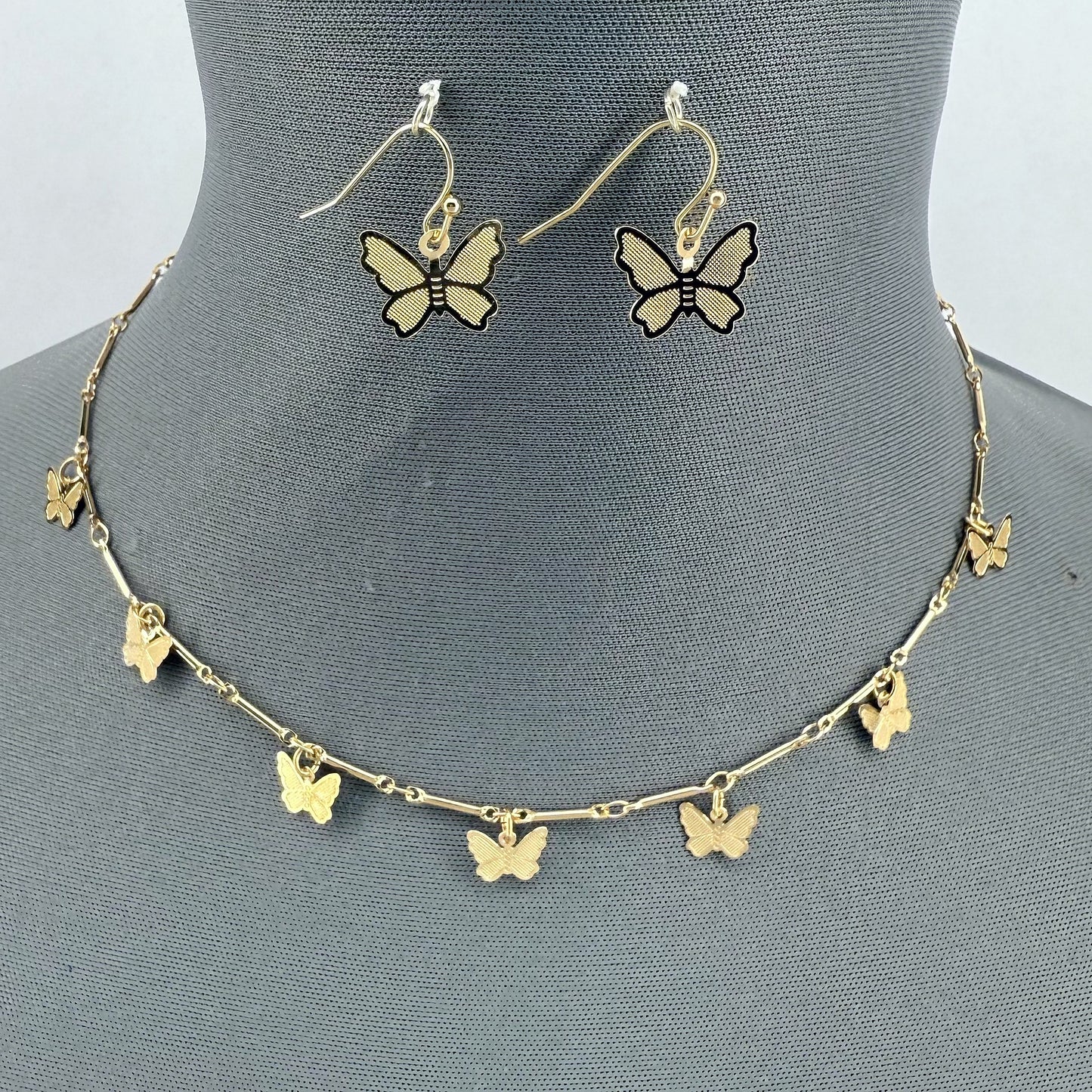 Gold or Silver Dainty Butterfly Necklace Set