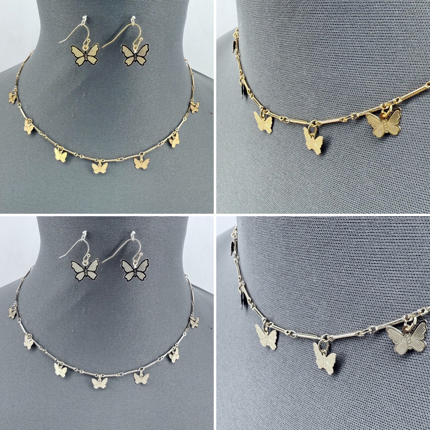 Gold or Silver Dainty Butterfly Necklace Set