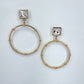 Gold Finish Post Back Square Clear Stone Earrings With Circle Dangle