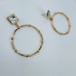 Gold Finish Post Back Square Clear Stone Earrings With Circle Dangle