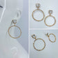 Gold Finish Post Back Square Clear Stone Earrings With Circle Dangle