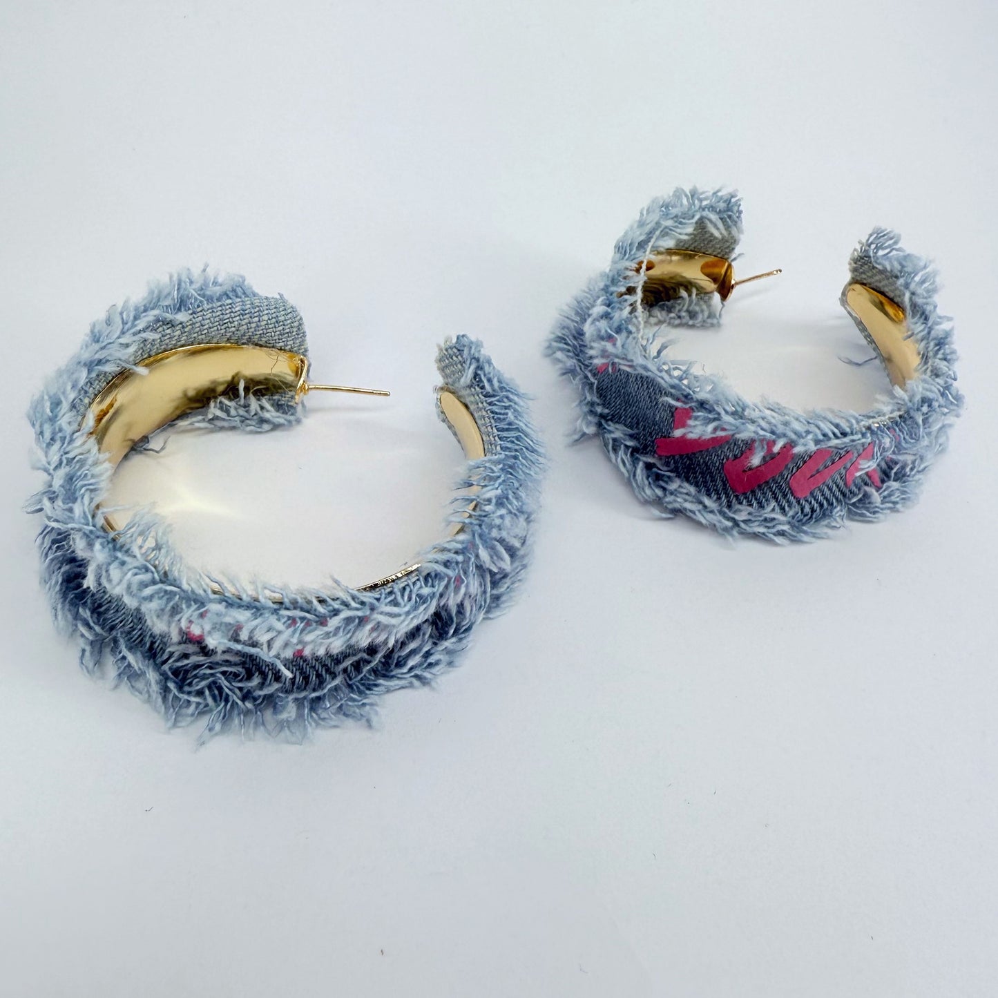 Denim Hoops and Denim Choker Set with "Love Yourself" printed in Pink