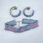 Denim Hoops and Denim Choker Set with "Love Yourself" printed in Pink