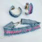 Denim Hoops and Denim Choker Set with "Love Yourself" printed in Pink