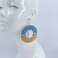 Half Cut Drop Dangle Circle Fish Hook Earrings With Blue Denim And Wood