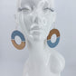 Half Cut Drop Dangle Circle Fish Hook Earrings With Blue Denim And Wood
