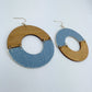 Half Cut Drop Dangle Circle Fish Hook Earrings With Blue Denim And Wood