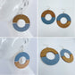 Half Cut Drop Dangle Circle Fish Hook Earrings With Blue Denim And Wood