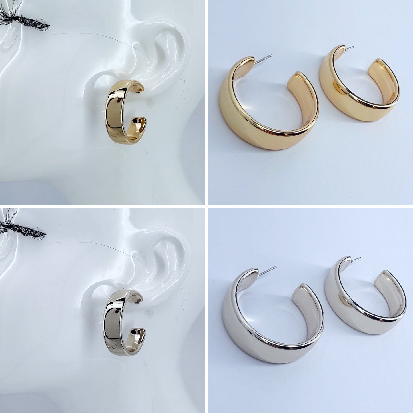 Gold or Silver Finish Small Hollow Classic Hoop Earrings