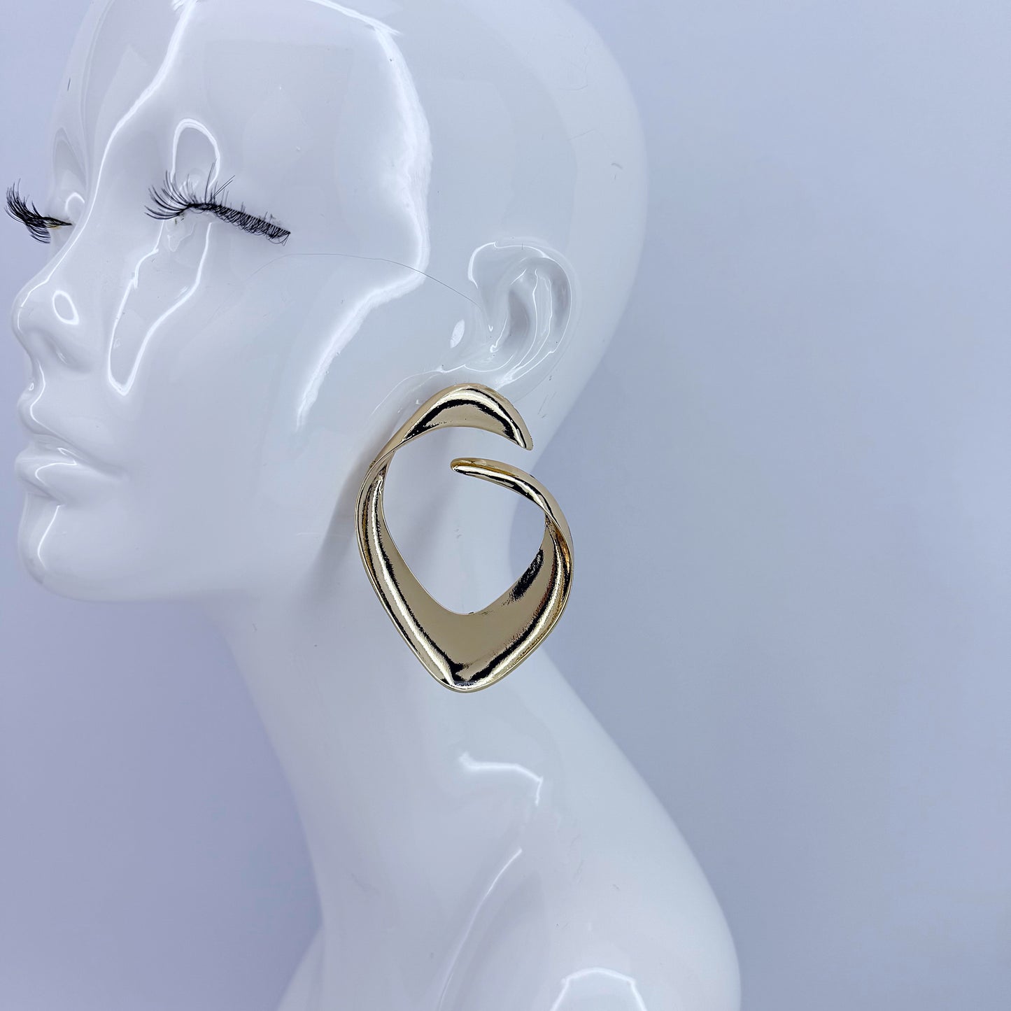 Large Gold Finish Geometric Design Post Back Earrings