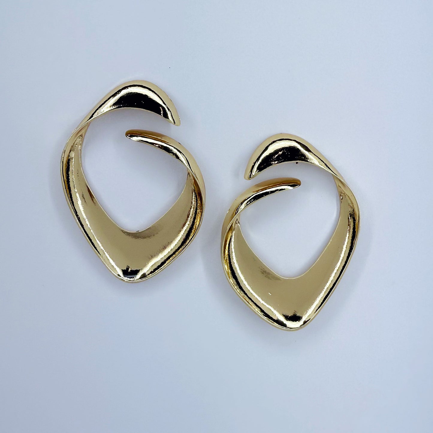 Large Gold Finish Geometric Design Post Back Earrings