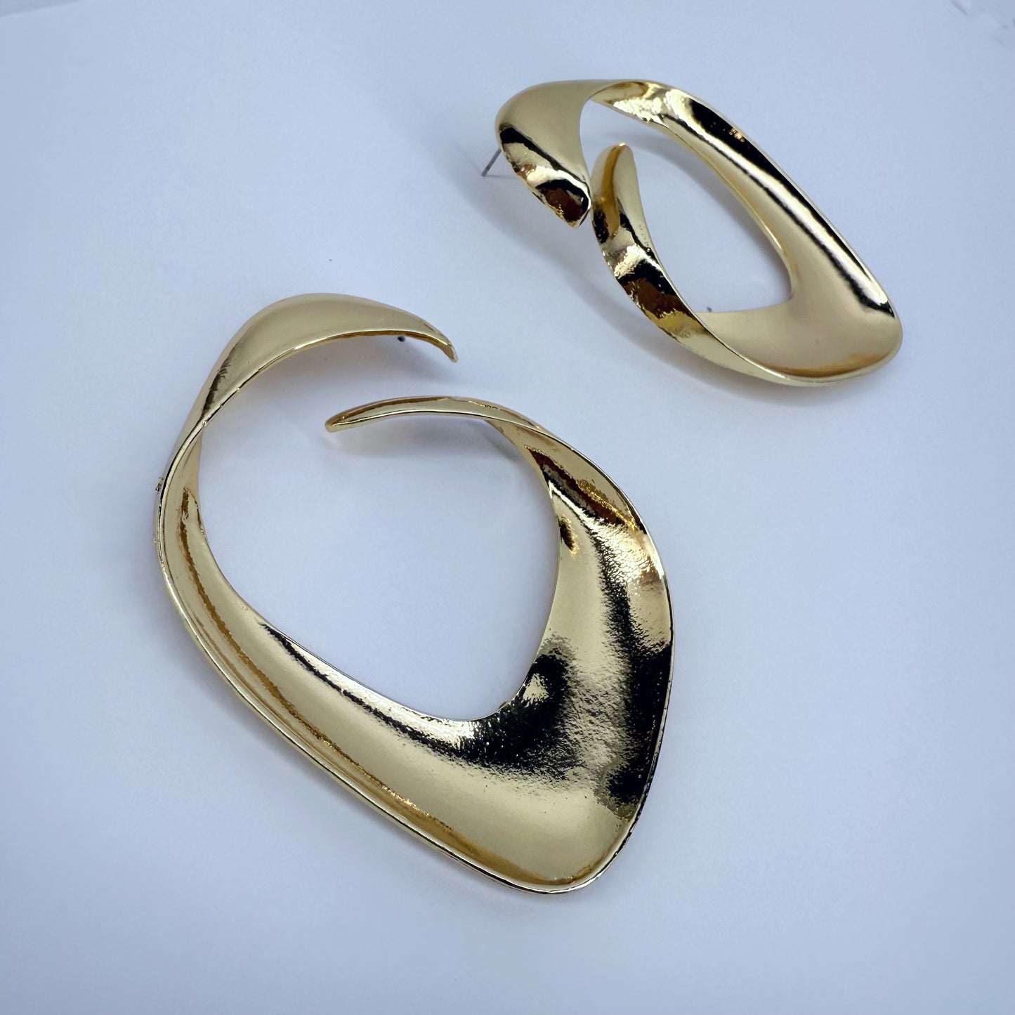 Large Gold Finish Geometric Design Post Back Earrings